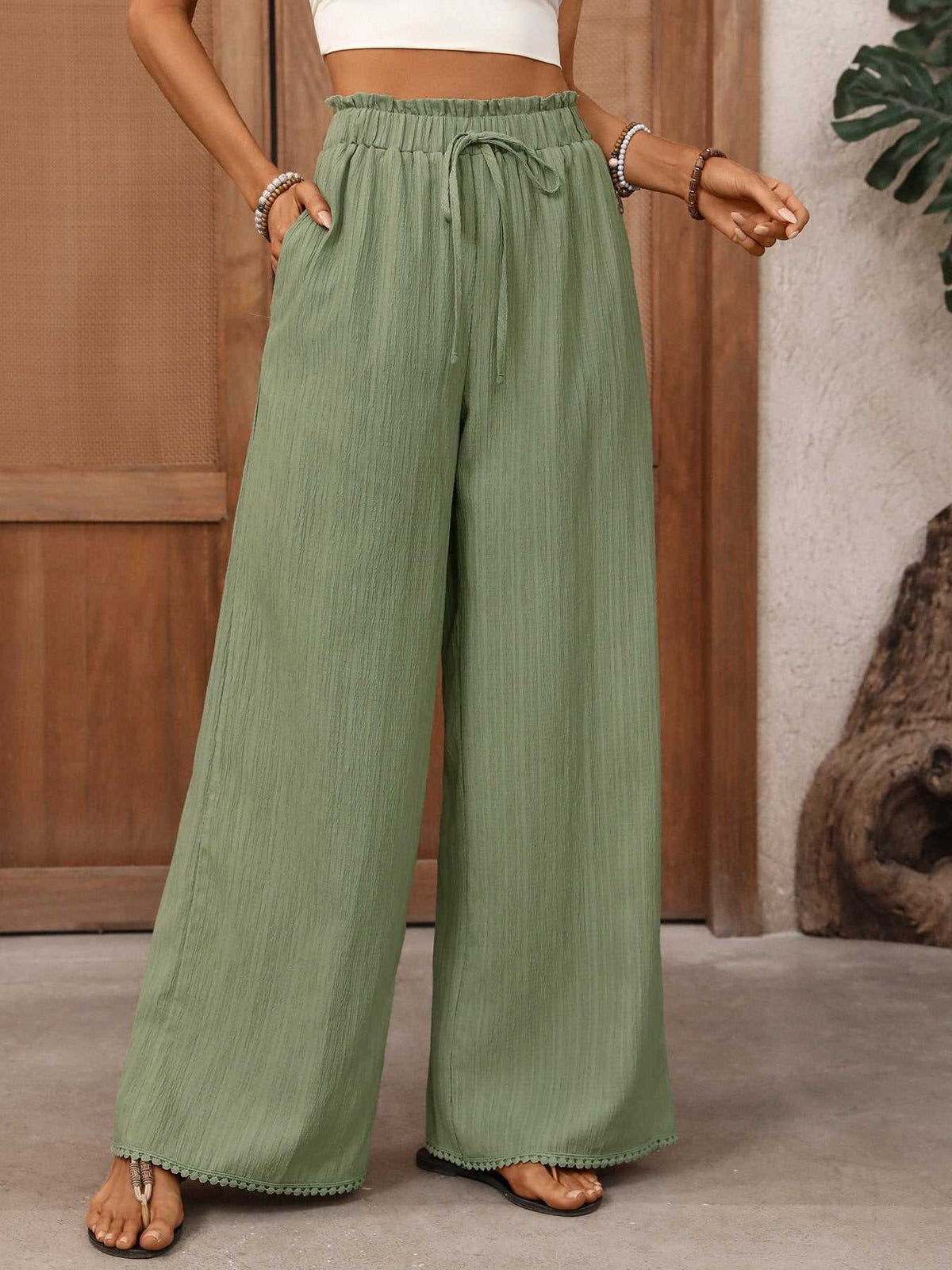 Wide Leg Drawstring Waist Pants 100100649935960 32 Affordable Fashion Under $100 Jerry's Apparel 