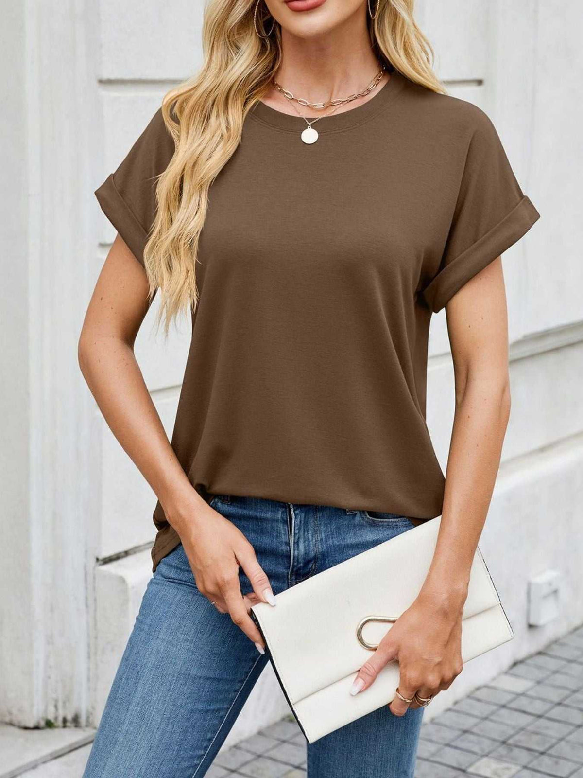 Casual Rolled Sleeve Solid Color T-Shirt 100100517201662 22 Affordable Fashion Under $100 Jerry's Apparel 