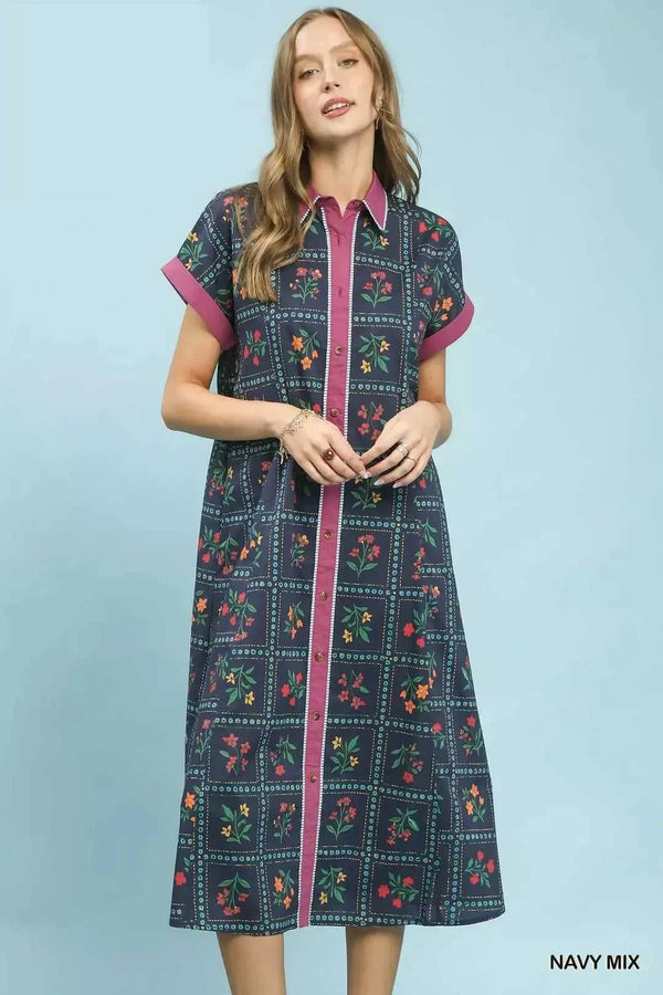 Umgee Mix Floral Button-Front Midi Dress 100100418991271 62 Affordable Fashion Under $100 Jerry's Apparel 