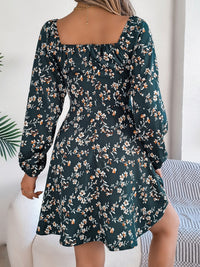 Printed Sweetheart Neck Balloon Sleeve Mini Dress