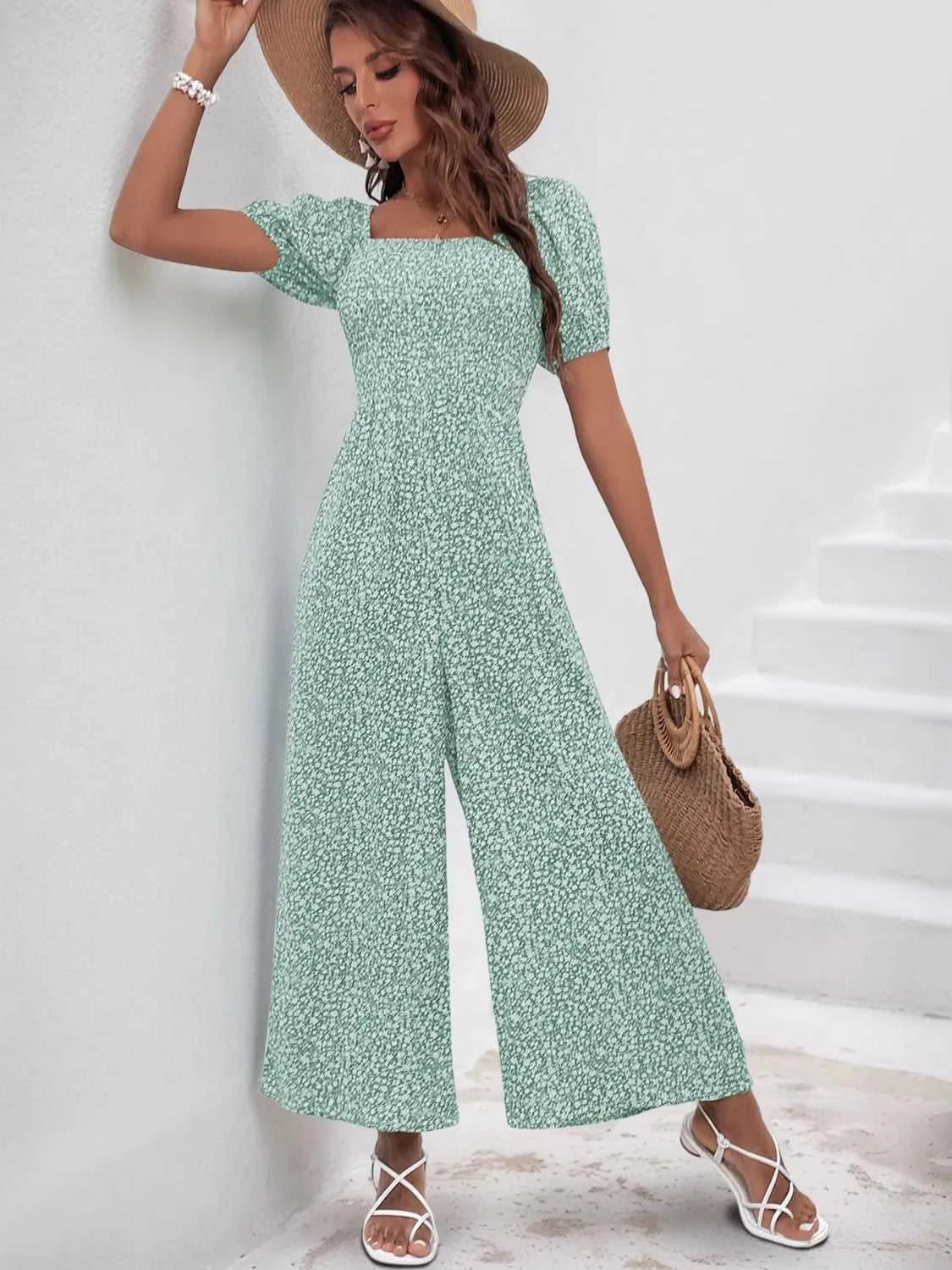 Printed Square Neck Puff Sleeve Jumpsuit 100100346581755 31 Affordable Fashion Under $100 Jerry's Apparel 
