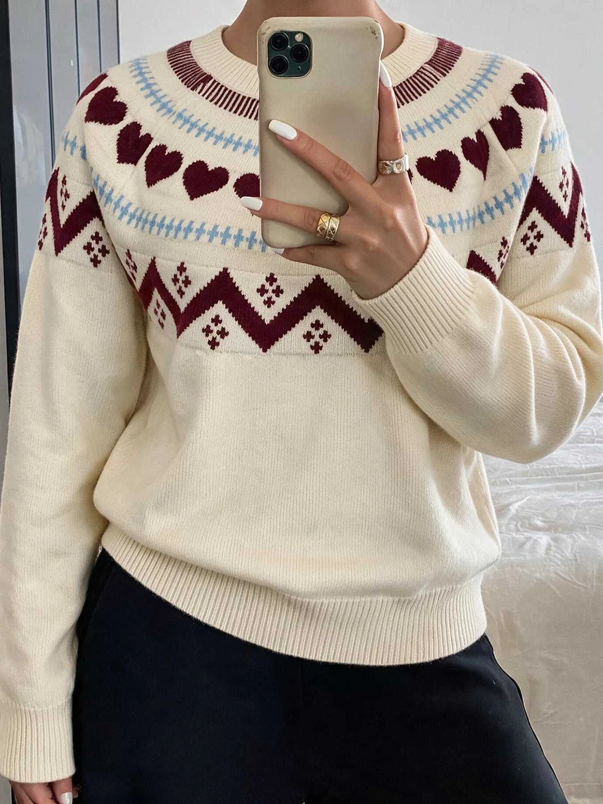 Heart-Patterned Crew Neck Sweater 101002546333255 55 Affordable Fashion Under $100 Jerry's Apparel 