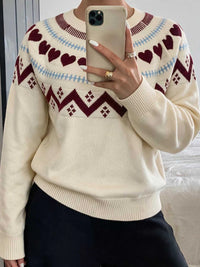Heart-Patterned Crew Neck Sweater 101002546333255 55 Affordable Fashion Under $100 Jerry's Apparel 