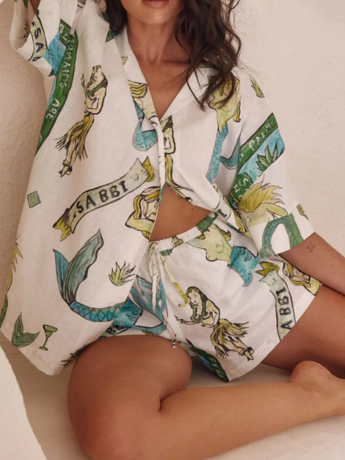 Printed Button Up Shirt and Shorts Set