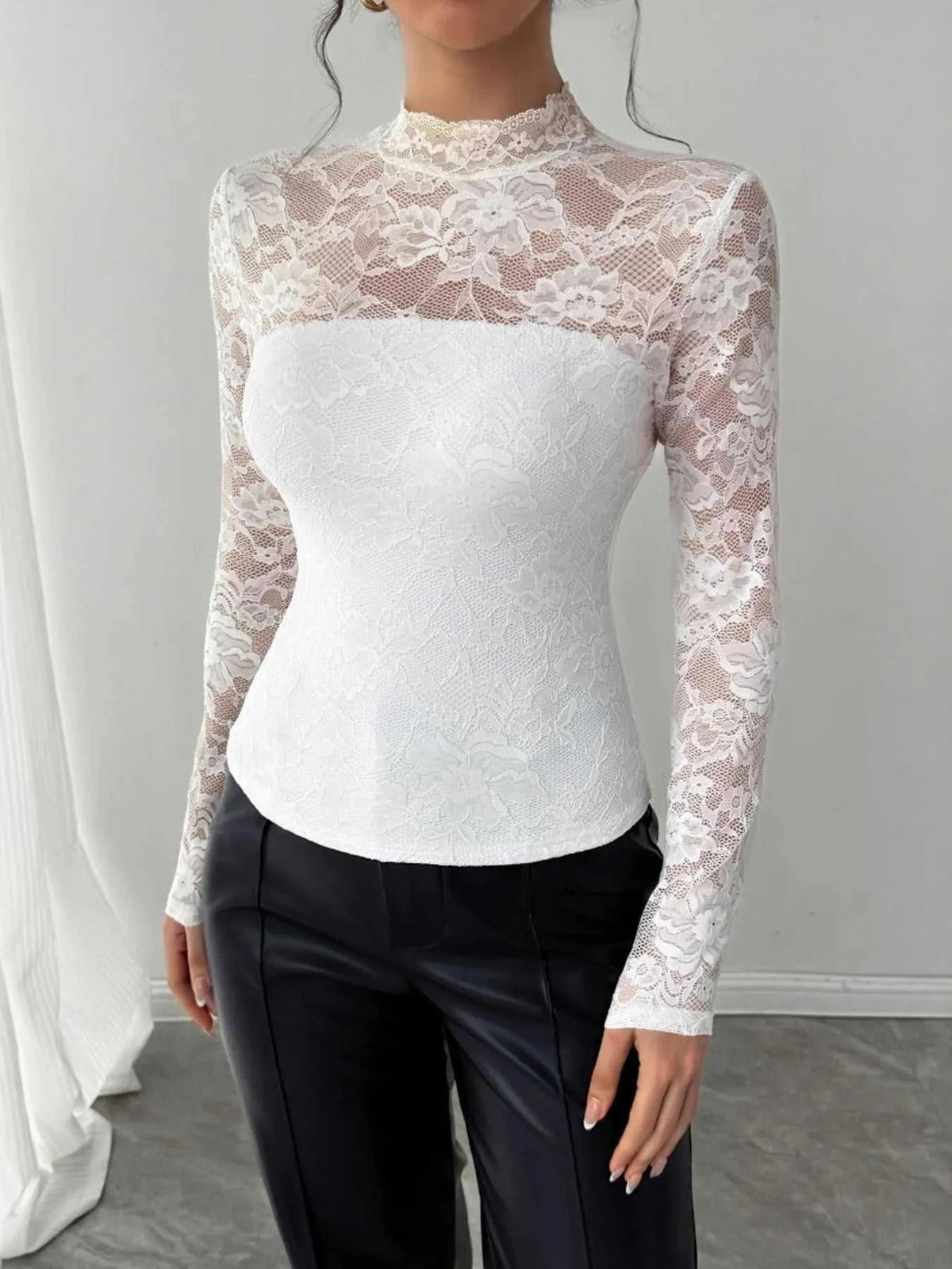 Mock Neck Long Sleeve Lace Top 100100102689419 33 Affordable Fashion Under $100 Jerry's Apparel 