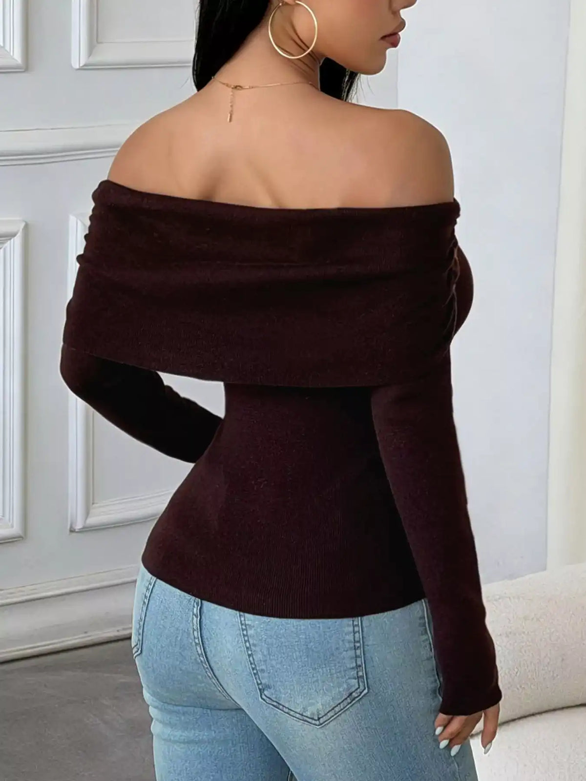 Elegant Off-Shoulder Slim-Fit Ribbed Knit Top 101001068024834 61 Affordable Fashion Under $100 Jerry's Apparel 