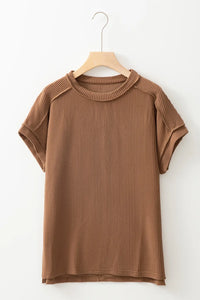 Casual Ribbed Short Sleeve Round Neck T-Shirt