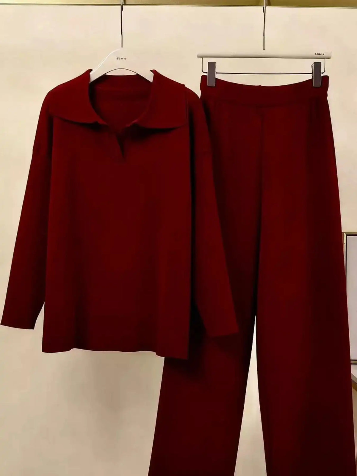 Polo Collar Top and Wide-Leg Pants Set 101001876960393 74 Affordable Fashion Under $100 Jerry's Apparel 