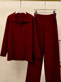 Polo Collar Top and Wide-Leg Pants Set 101001876960393 74 Affordable Fashion Under $100 Jerry's Apparel 