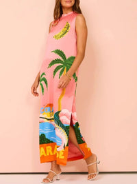 Side Slit Printed Sleeveless Dress