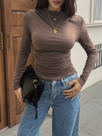 Slim-Fit Ruched Long Sleeve T-Shirt 101001232989174 26 Affordable Fashion Under $100 Jerry's Apparel 