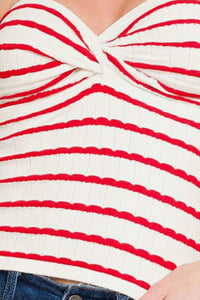 Zenana Twisted Sweetheart Neck Striped Tube Top