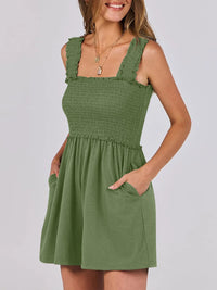 Smocked Square Neck Sleeveless Romper