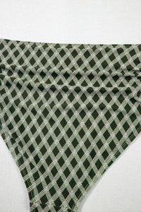 Dotted Mesh Plaid Patchwork High Waisted Swim Set