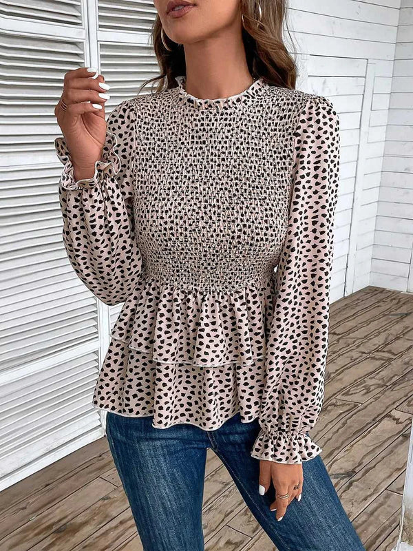 Perfee Printed Round Neck Smocked Flounce Sleeve T-Shirt 100101610531270 39 Affordable Fashion Under $100 Jerry's Apparel 