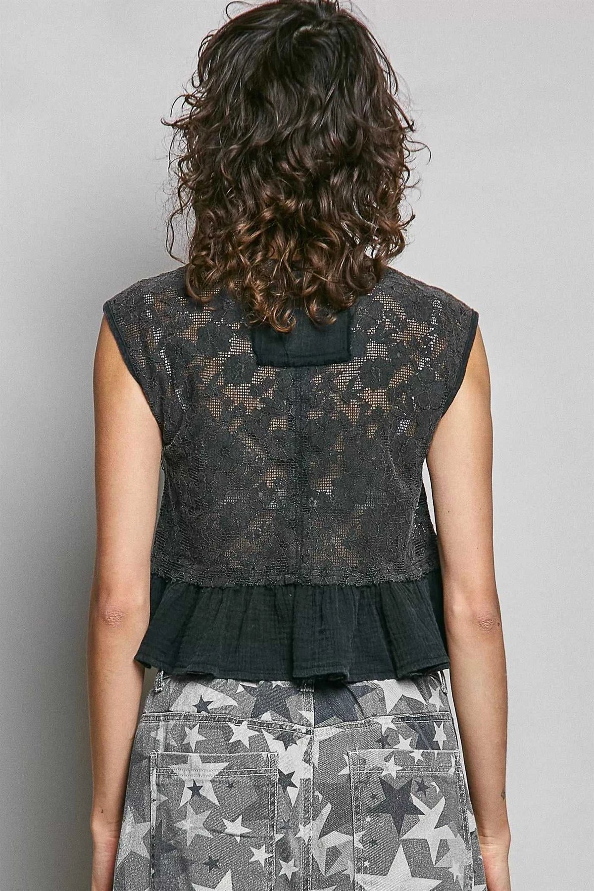 POL Round Neck Lace Sleeveless Top with Double Gauze Ruffle 100100503951935 64 Affordable Fashion Under $100 Jerry's Apparel 