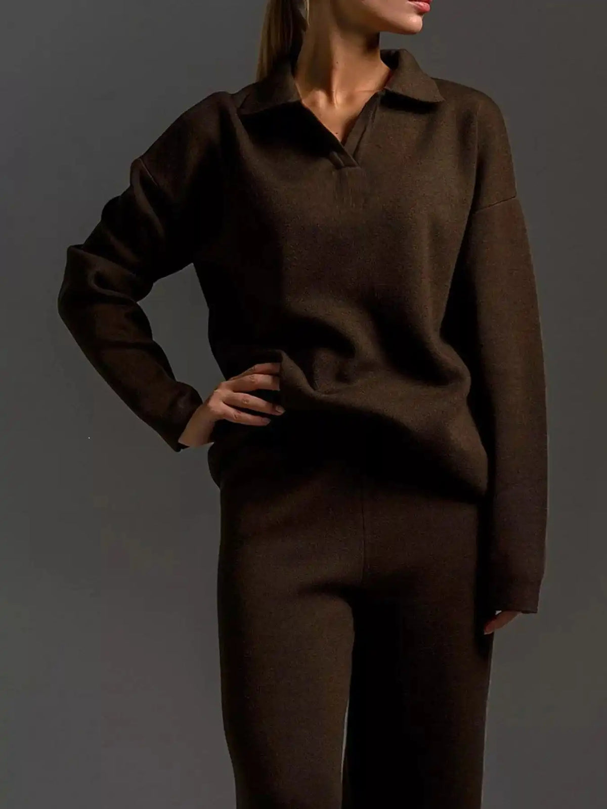 Polo Collar Top and Wide-Leg Pants Set 101001876960393 74 Affordable Fashion Under $100 Jerry's Apparel 