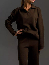 Polo Collar Top and Wide-Leg Pants Set 101001876960393 74 Affordable Fashion Under $100 Jerry's Apparel 