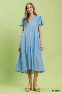 Umgee Textured Tiered Midi Dress with Side Pockets 100100863111191 62 Affordable Fashion Under $100 Jerry's Apparel 