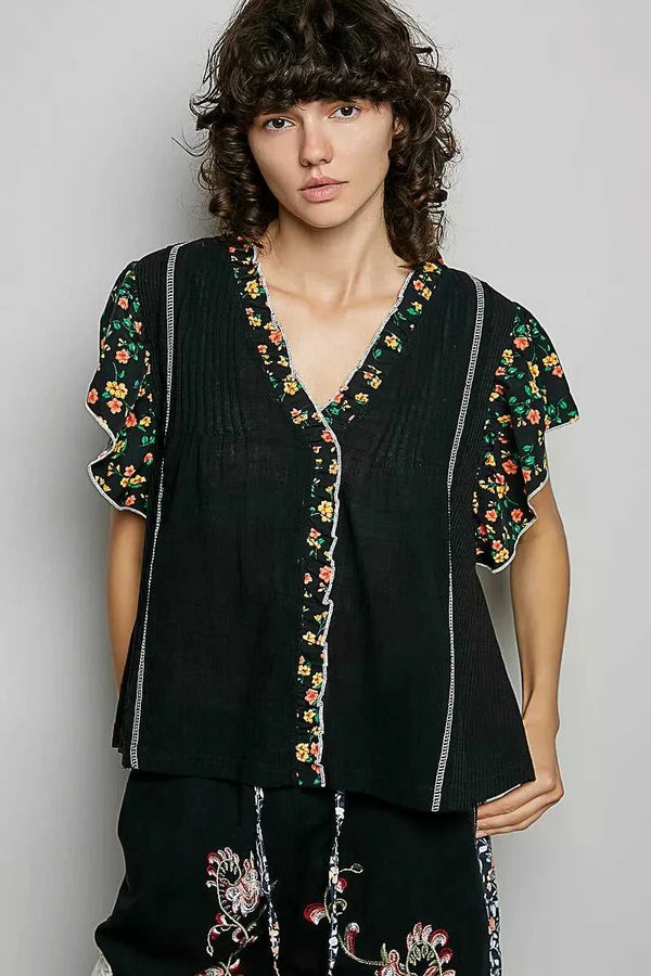 POL V-Neck Floral Ruffle Sleeve Blouse 100100425521064 62 Affordable Fashion Under $100 Jerry's Apparel 