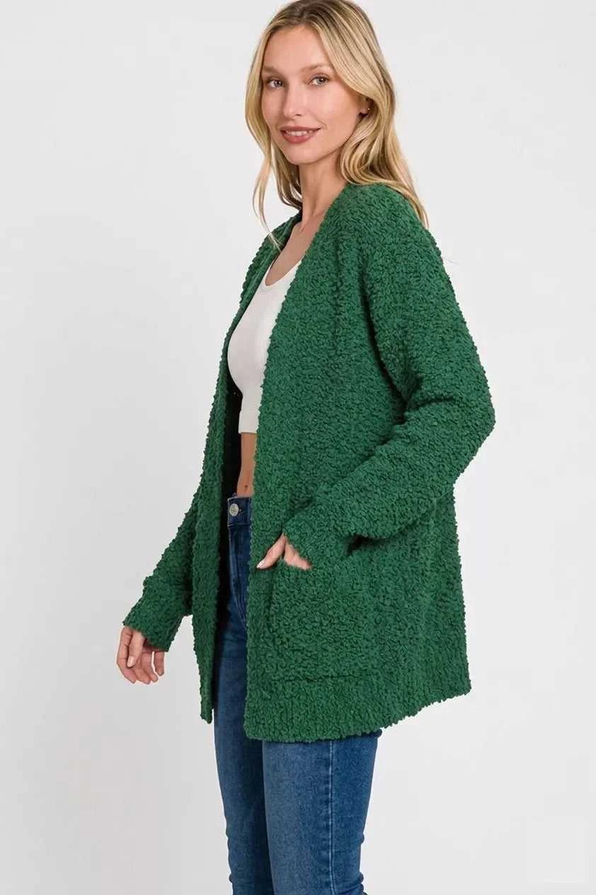 Zenana Long Sleeve Popcorn Sweater Cardigan with Pockets 100100999411302 35 Affordable Fashion Under $100 Jerry's Apparel 