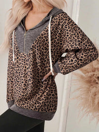 Ribbed Leopard Print Contrast Collar Zip Hoodie 100100044377034 47 Affordable Fashion Under $100 Jerry's Apparel 