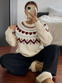 Heart-Patterned Crew Neck Sweater 101002546333255 55 Affordable Fashion Under $100 Jerry's Apparel 