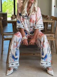 Printed Button Up Top and Pants Set