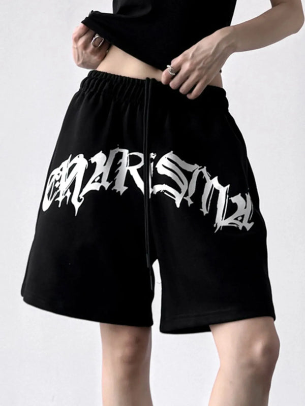 Oversized Drawstring Letter Shorts