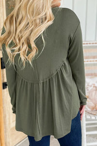 Plus Size Peplum Round Neck Long Sleeve Blouse