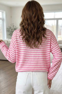 Striped Button Placket Drop Shoulder Long Sleeve Sweater 100100966141645 48 Women's Sweaters and Knitwear Jerry's Apparel 