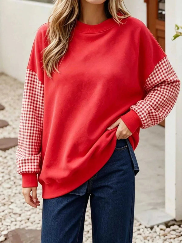 Christmas-Themed Contrast Gingham Long Sleeve Sweatshirt 101001594123476 49 Affordable Fashion Under $100 Jerry's Apparel 