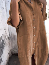 Full Size Casual Linen Button-Down Shirt Dress Plus Size