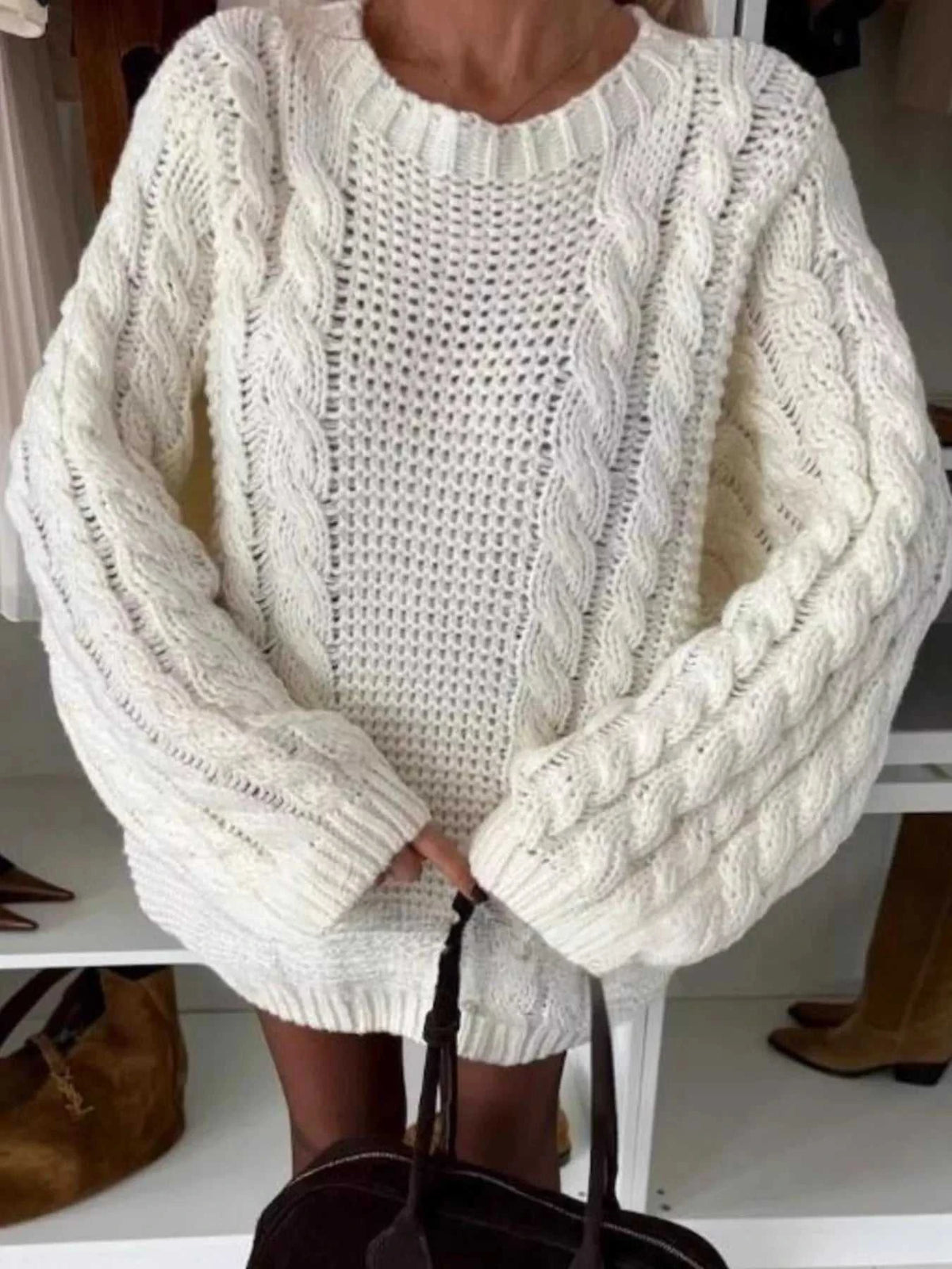 Cable Knit Round Neck Oversized Sweater 100100564539498 61 Affordable Fashion Under $100 Jerry's Apparel 
