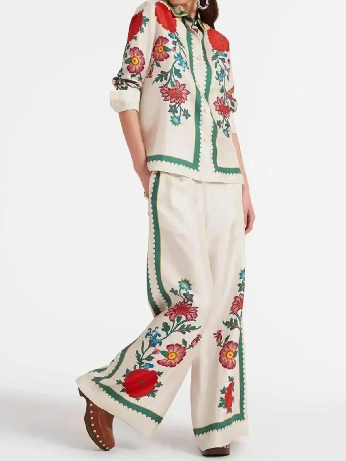 Floral Button Up Shirt and Pants Set