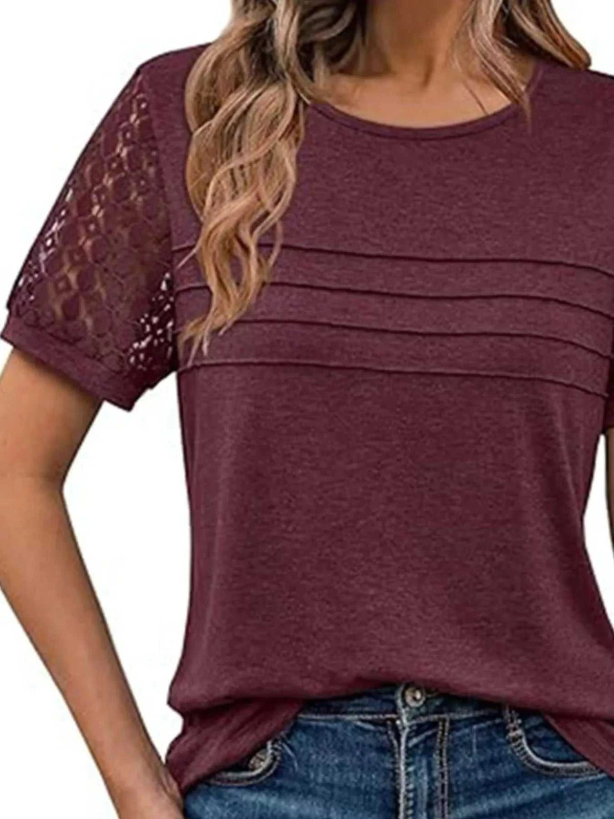 Lace Short Sleeve Round Neck T-Shirt 101001963259093 27 Affordable Fashion Under $100 Jerry's Apparel 
