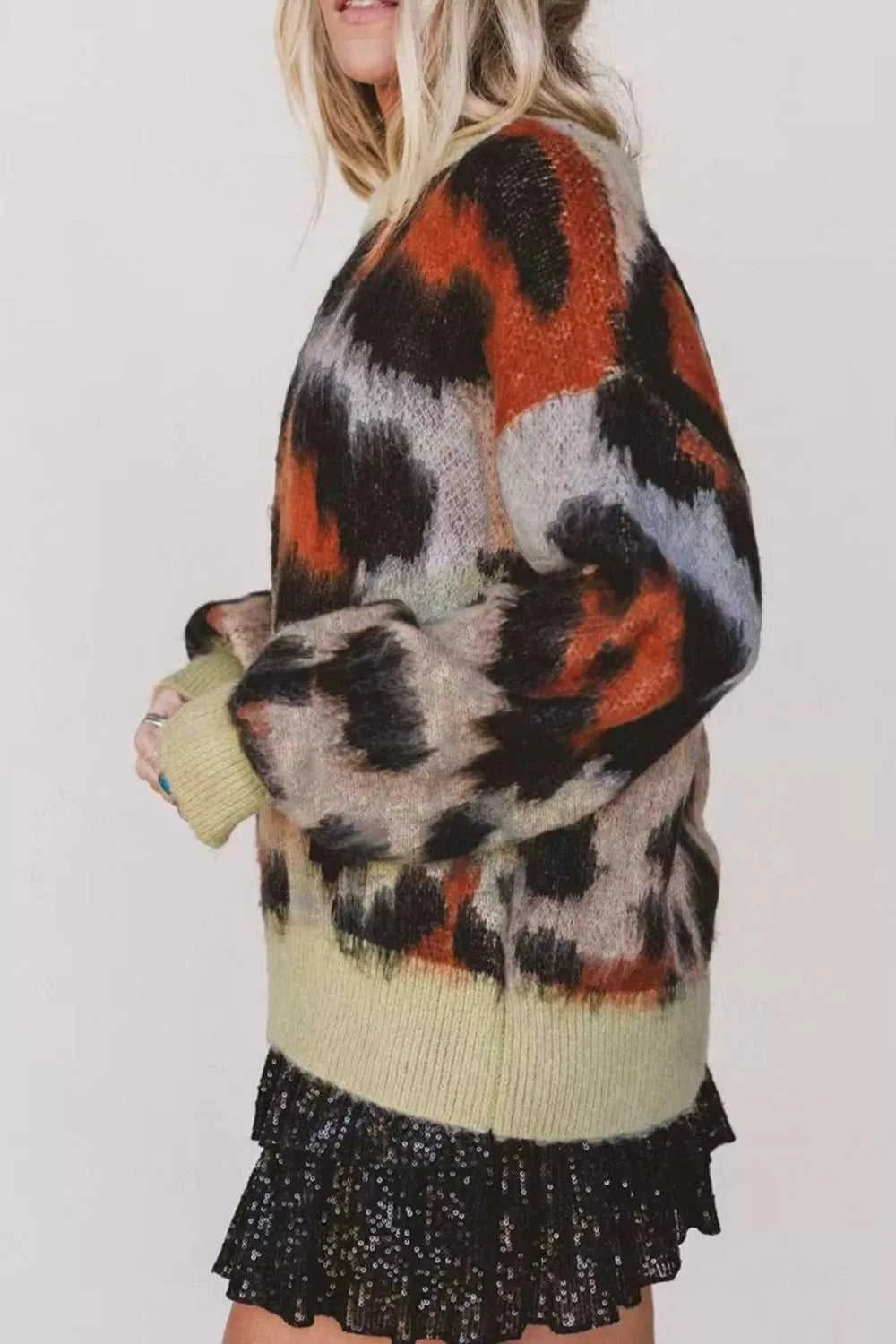 Leopard Print Drop Shoulder Long Sleeve Round Neck Sweater 101002161370865 58 Affordable Fashion Under $100 Jerry's Apparel 