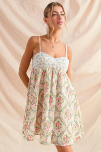 SO ME Mixed Floral Print Sleeveless Mini Dress
