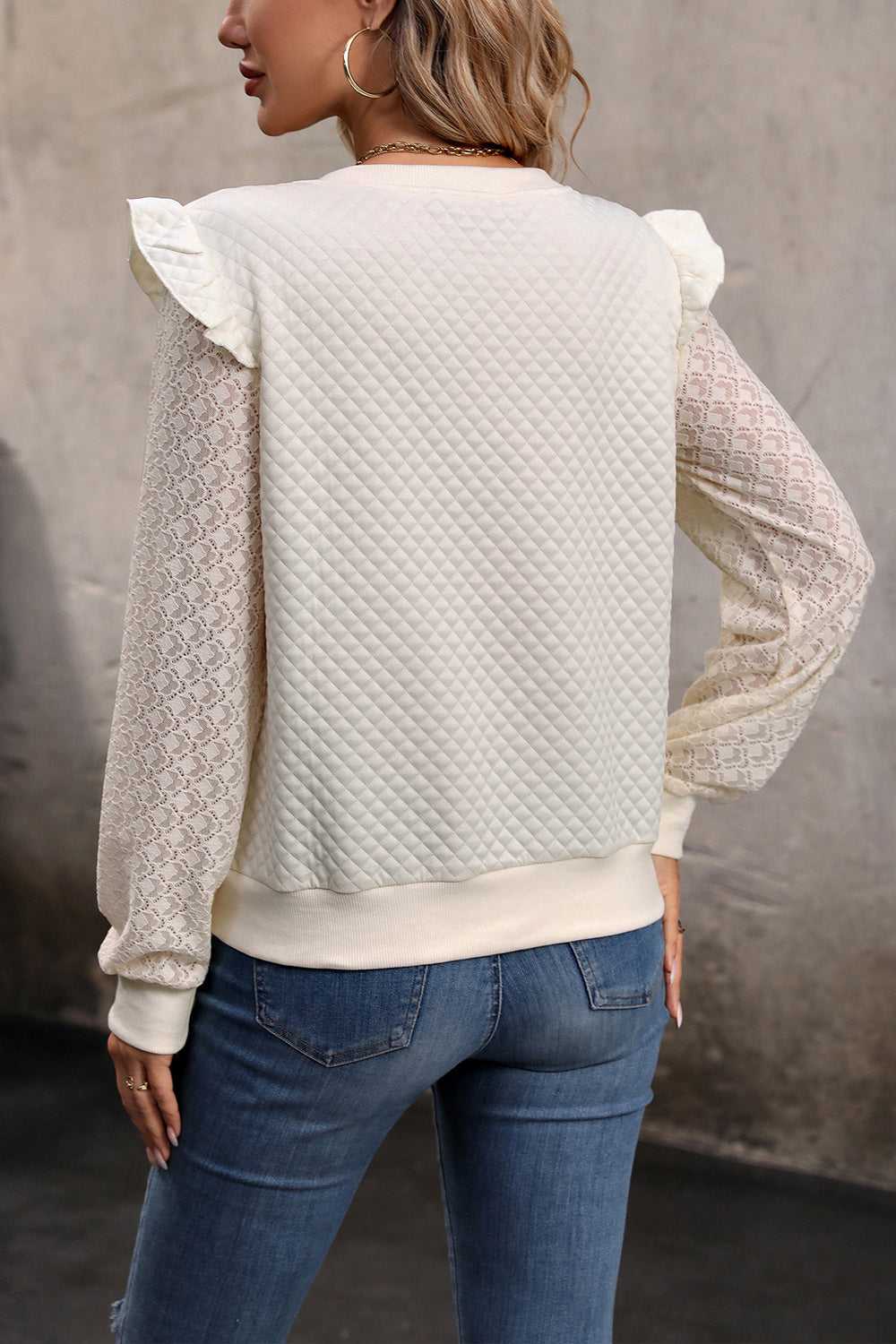 Perfee V-Neck Ruffle Trim Long Sleeve Sweatshirt 100101025525437 32 Affordable Fashion Under $100 Jerry's Apparel 