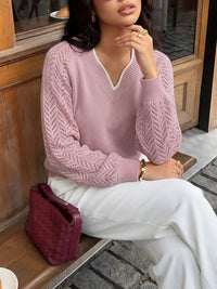 V-Neck Openwork Long Sleeve Sweater 100100123464940 41 Affordable Fashion Under $100 Jerry's Apparel 