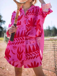 Printed Button Up Shirt and Shorts Set