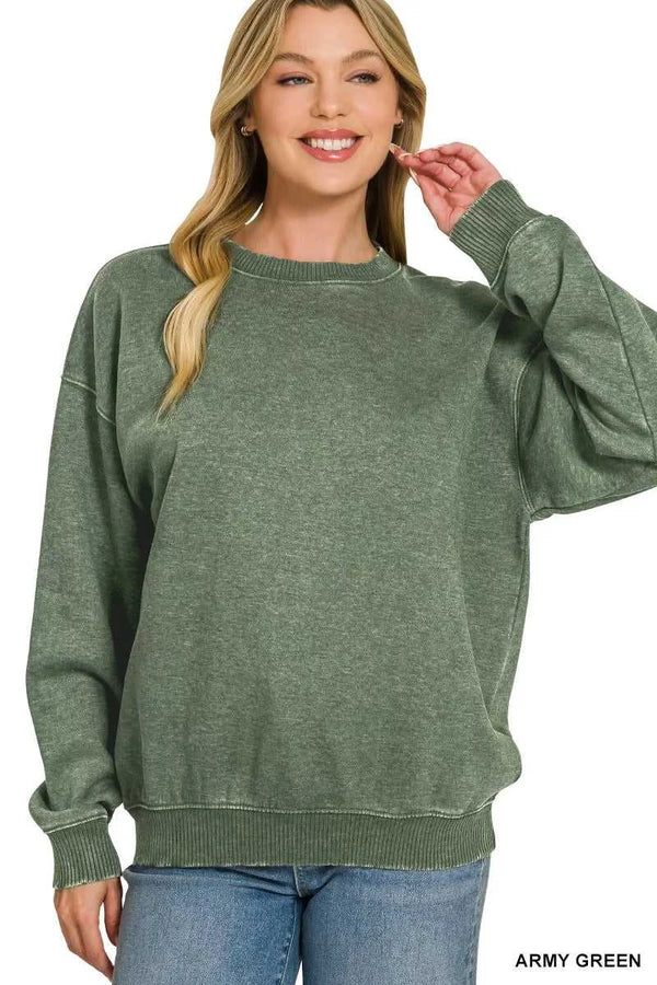 Fleece Acid Enzyme Washed Round Neck Sweatshirts 100100624001751 35 Jerry's Apparel 