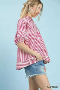 Umgee Striped Puff Sleeve Babydoll Top 100100710001320 45 Affordable Fashion Under $100 Jerry's Apparel 