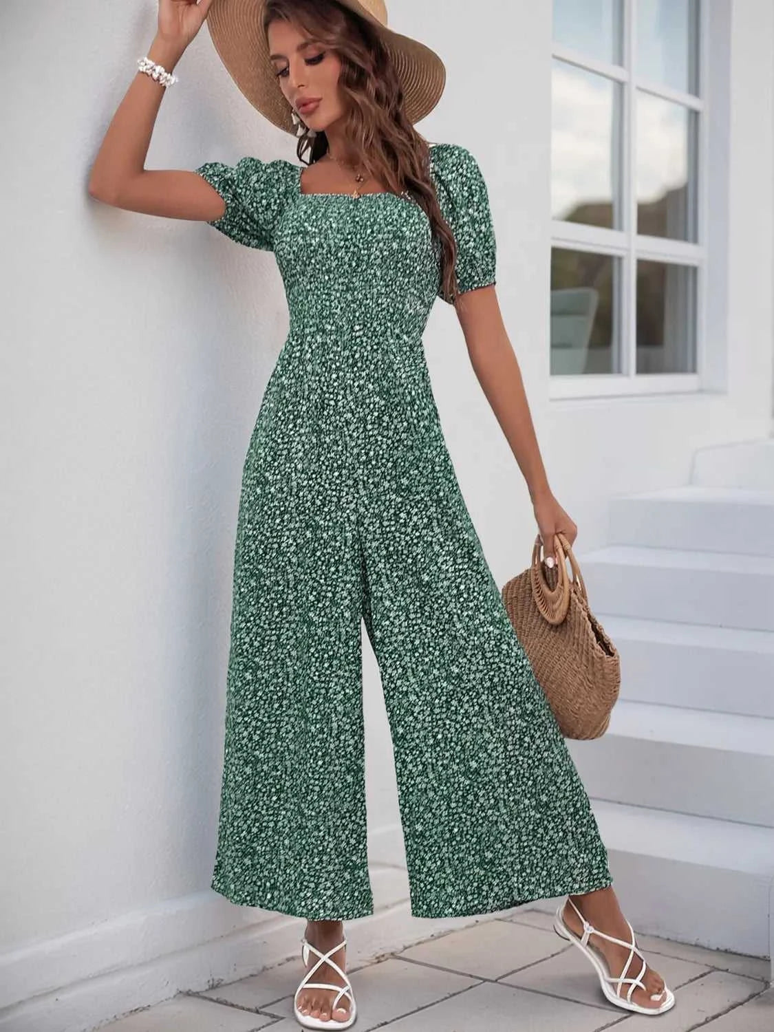 Printed Square Neck Puff Sleeve Jumpsuit 100100619721006 31 Affordable Fashion Under $100 Jerry's Apparel 