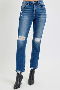 RISEN Full Size High Rise Distressed Crop Straight Jeans