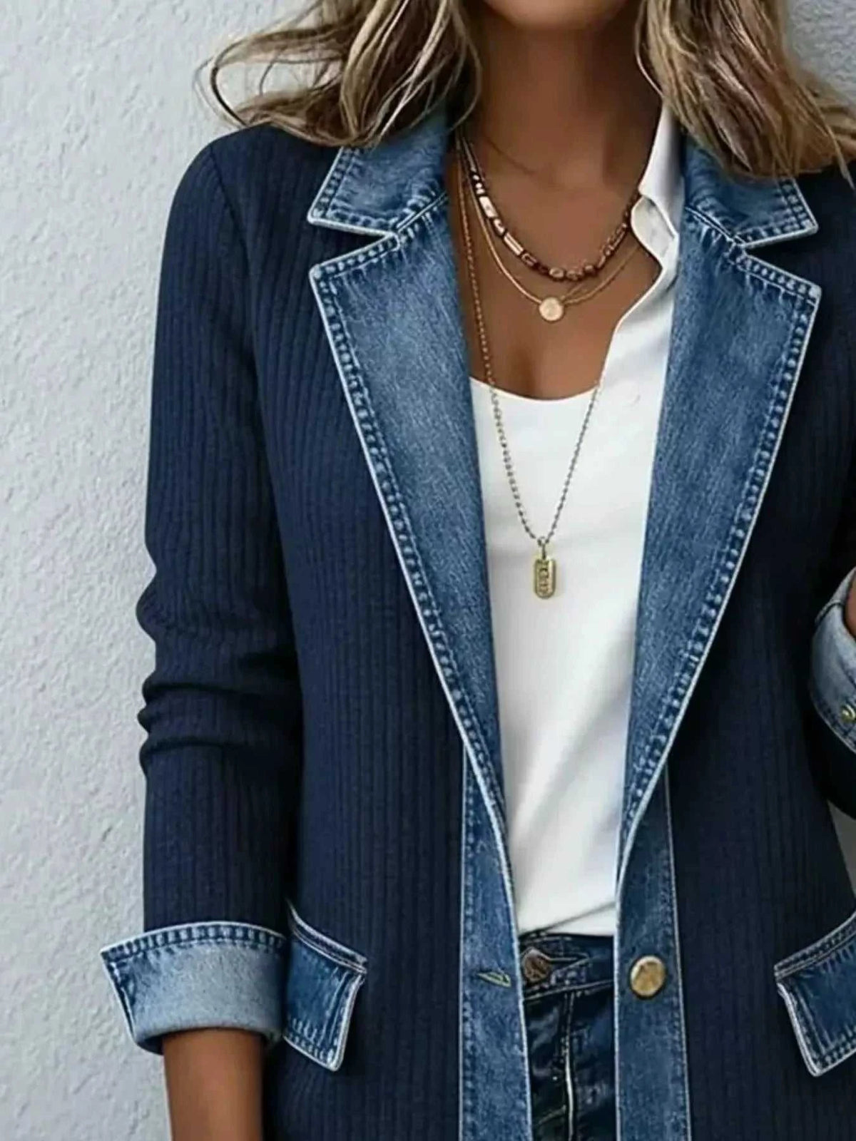 Full Size Denim Trim Ribbed Knit Jacket Plus Size 101001578991997 43 Affordable Fashion Under $100 Jerry's Apparel 