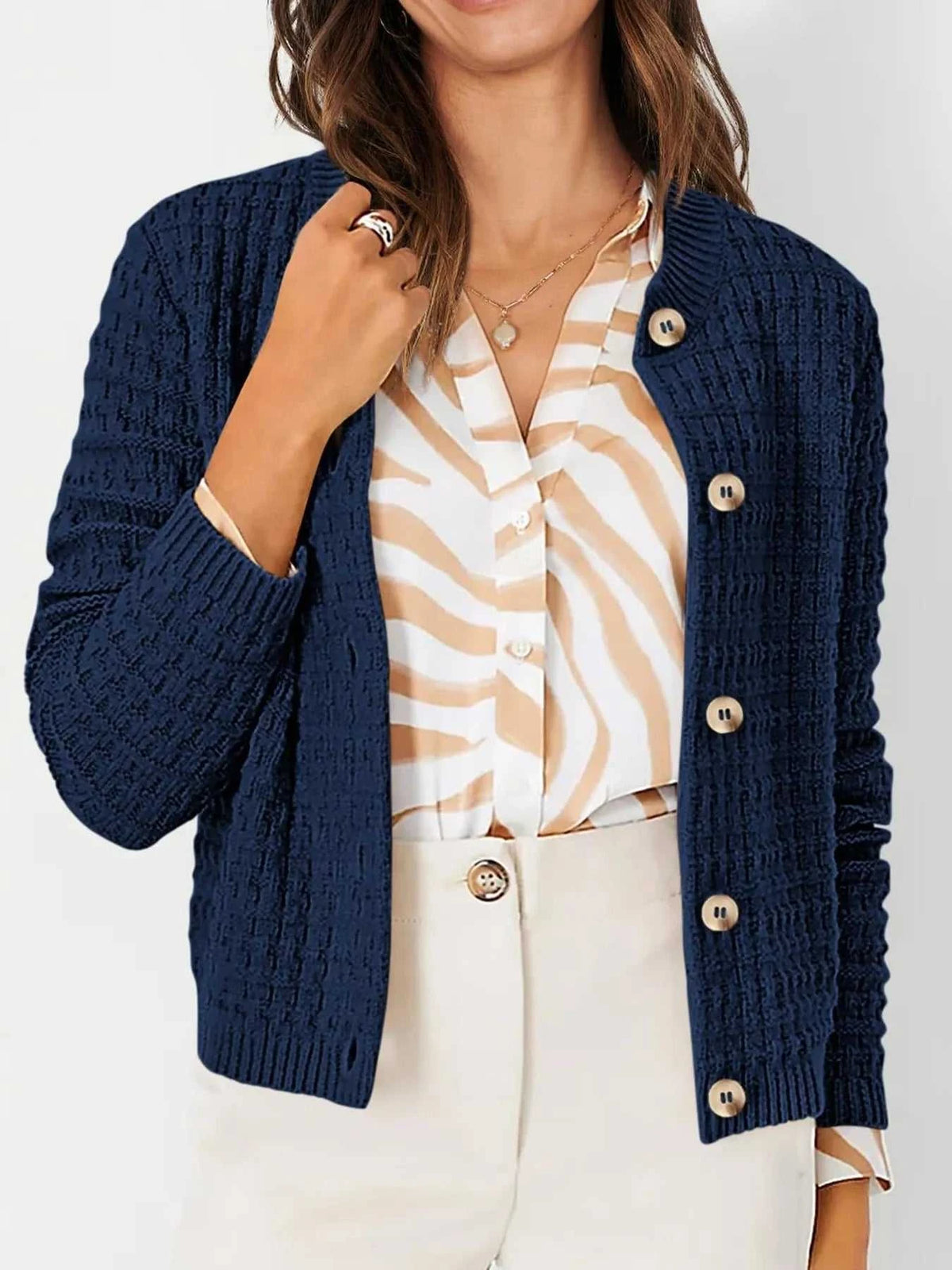 Textured Knit Button-Front Cardigan 100100626365347 44 Affordable Fashion Under $100 Jerry's Apparel 