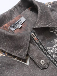 Men's Gothic Cross Print Distressed Denim Jacket
