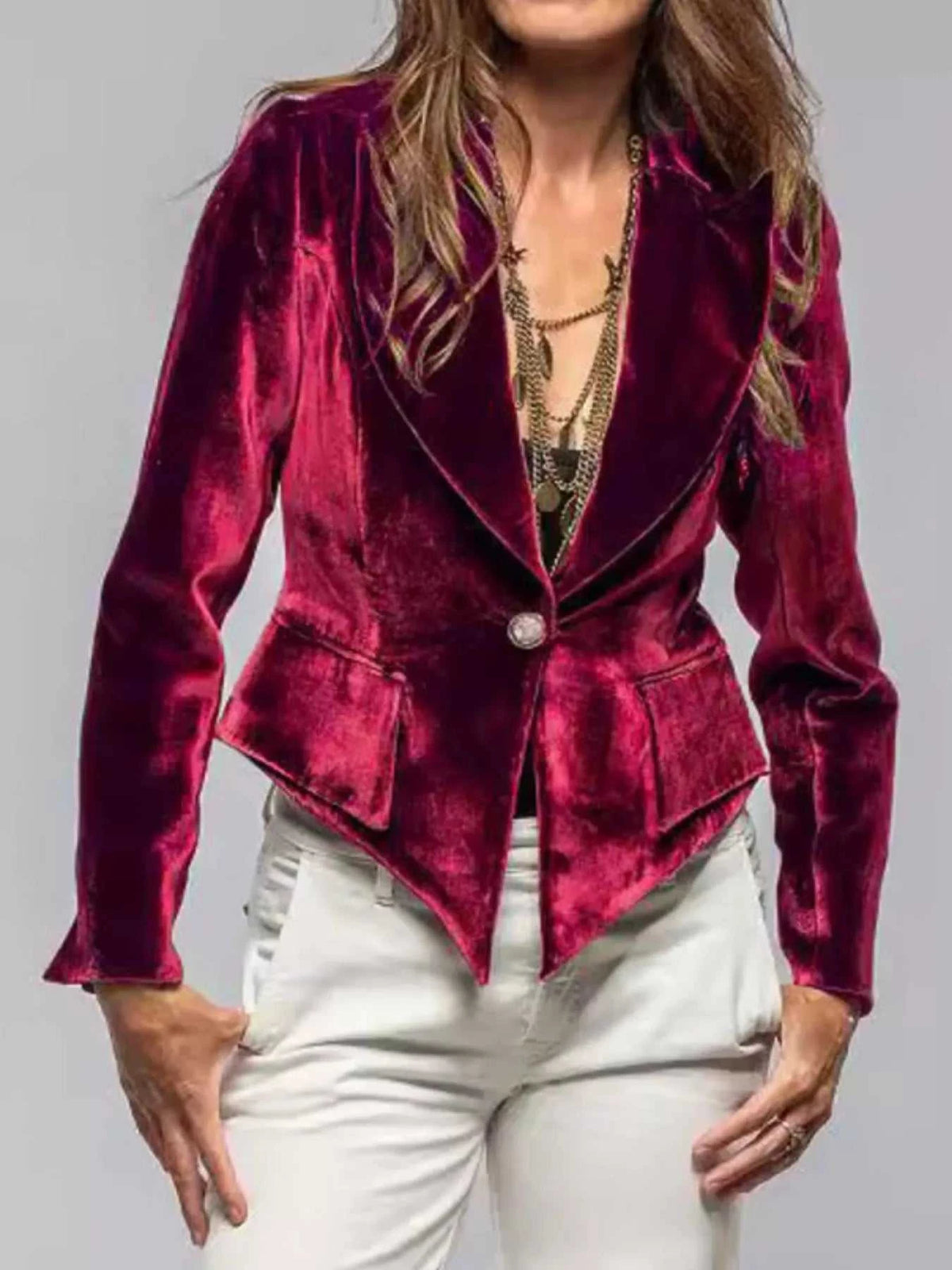 Velvet Lapel Collar One Button Blazer 100100335139968 39 Affordable Fashion Under $100 Jerry's Apparel 