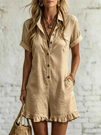 Full Size Button Front Ruffled Hem Romper Plus Size 100100561928017 28 Affordable Fashion Under $100 Jerry's Apparel 